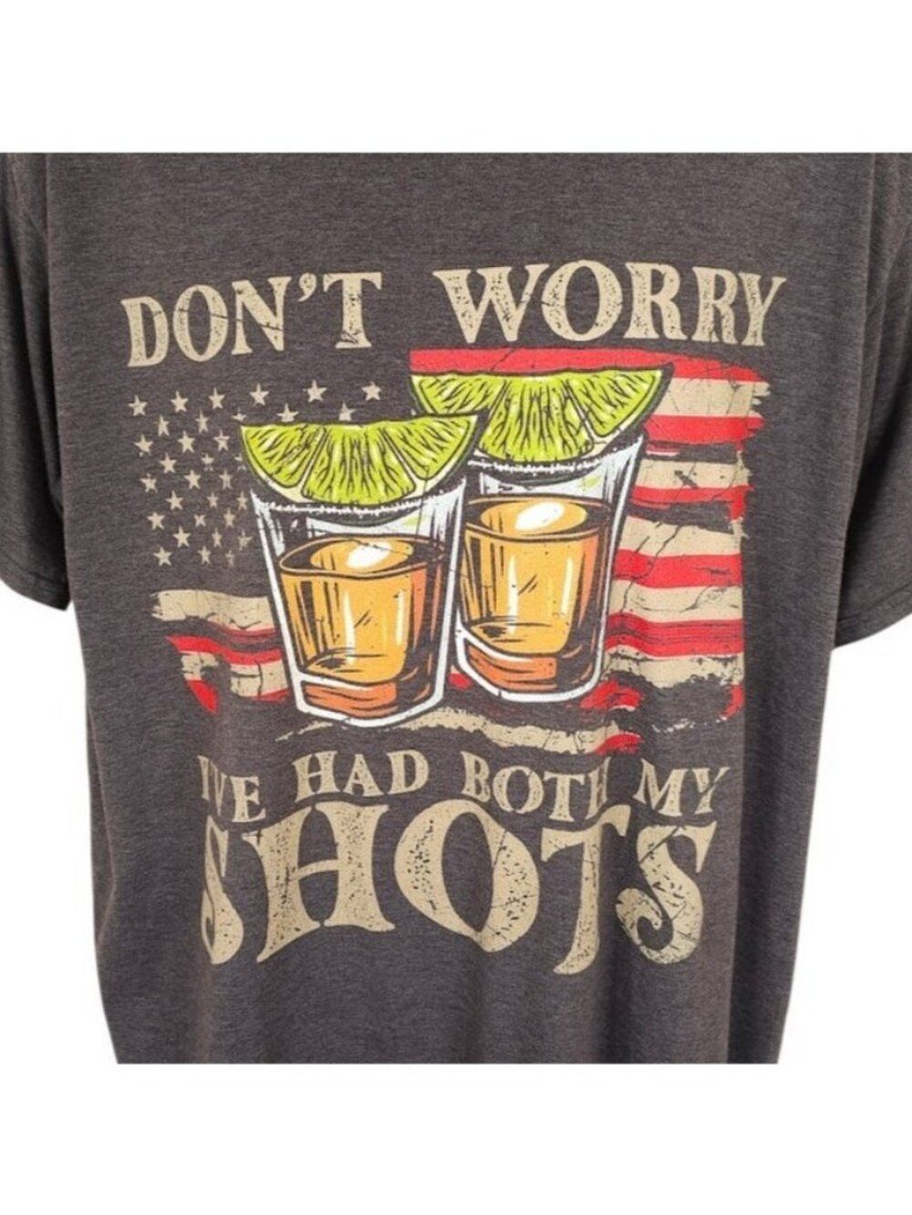 Ive Had Both My Shots T Shirt Mens Size XL Gray American Flag
